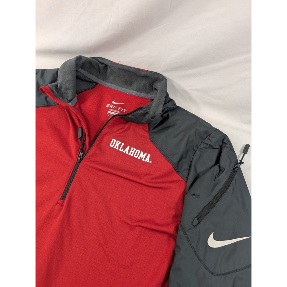 Nike Dri-Fit Oklahoma Sooners Mens Large Long Sleeve 1/4 Zip Pullover Red Gray